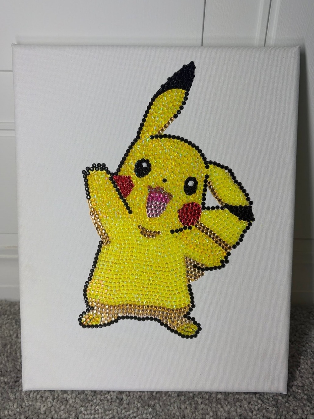 Bedazzled Hand-Painted Pikachu Canvas Art - Bright Acrylic